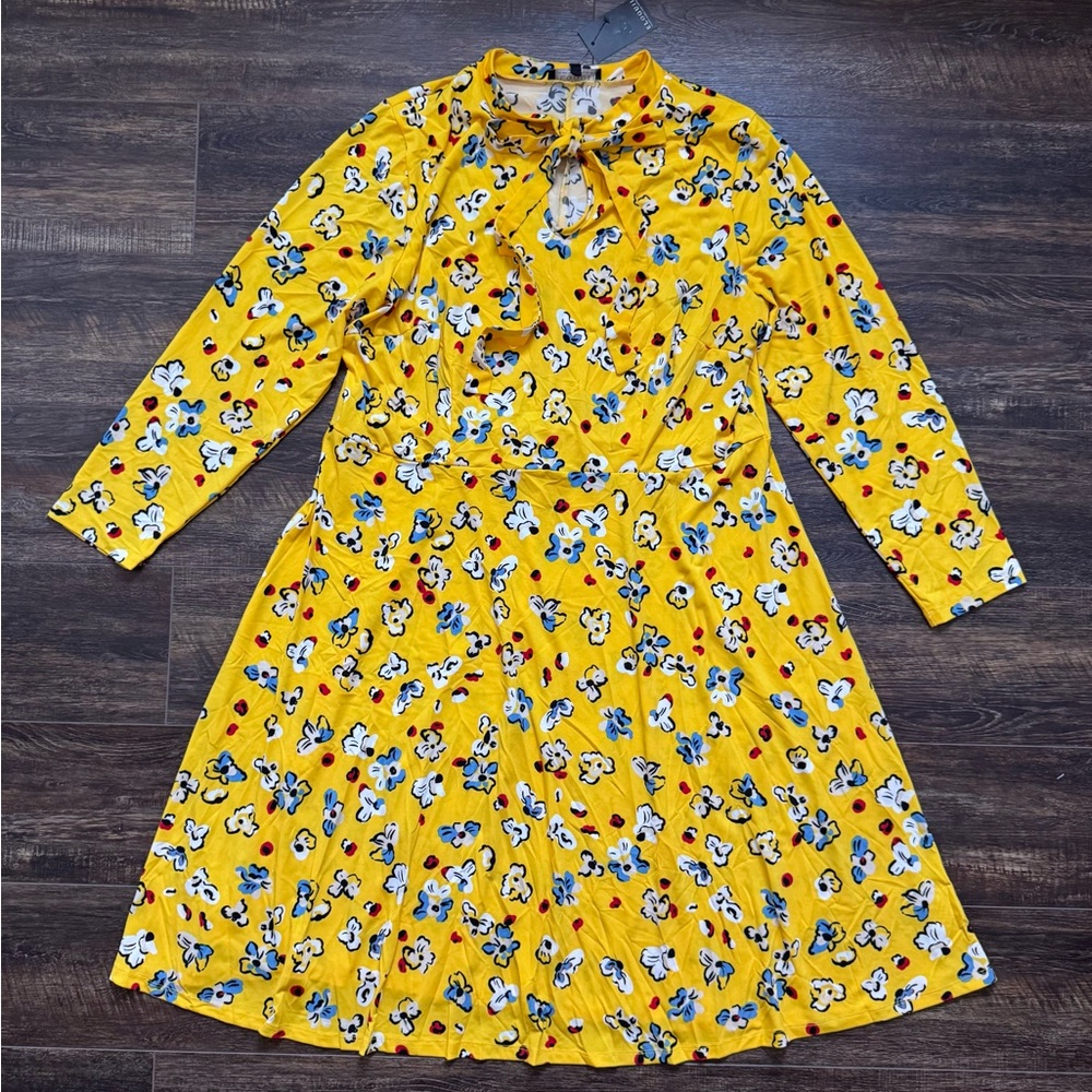 NWT ELOQUII Yellow Floral Dress 22 Cottagecore Floral Grandmacore - Picture 2 of 6